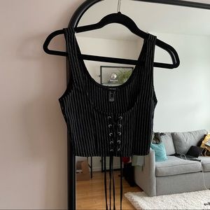Forever 21 tie up black and white striped top